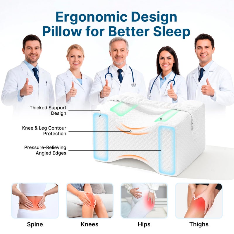 UJPFEO Knee Pillow for Side Sleepers,Memory Foam Leg Pillow for Side Sleeping Between Knees,Knee Cushions for Hip,Back,Joints,Sciatica Pain Relief Pillows,Spinal Alignment Support,White - Image 2