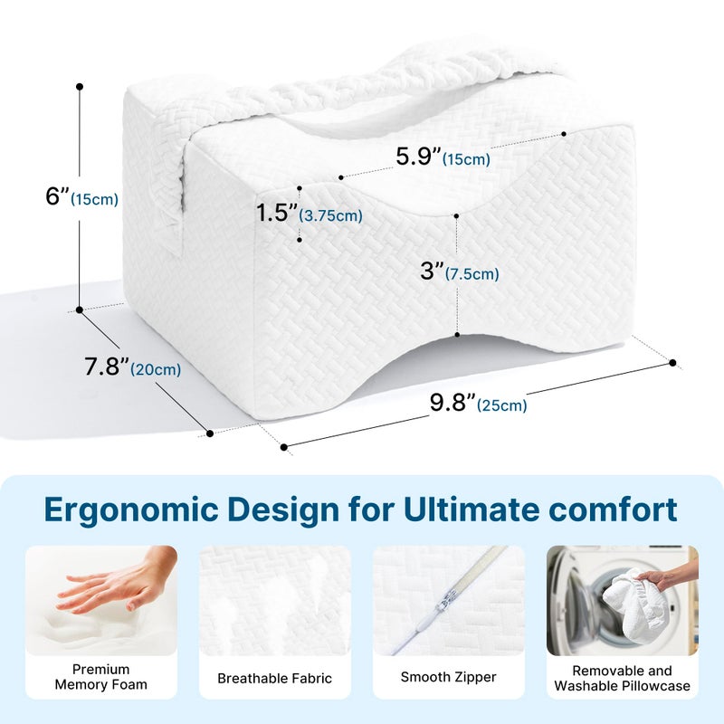 UJPFEO Knee Pillow for Side Sleepers,Memory Foam Leg Pillow for Side Sleeping Between Knees,Knee Cushions for Hip,Back,Joints,Sciatica Pain Relief Pillows,Spinal Alignment Support,White - Image 5