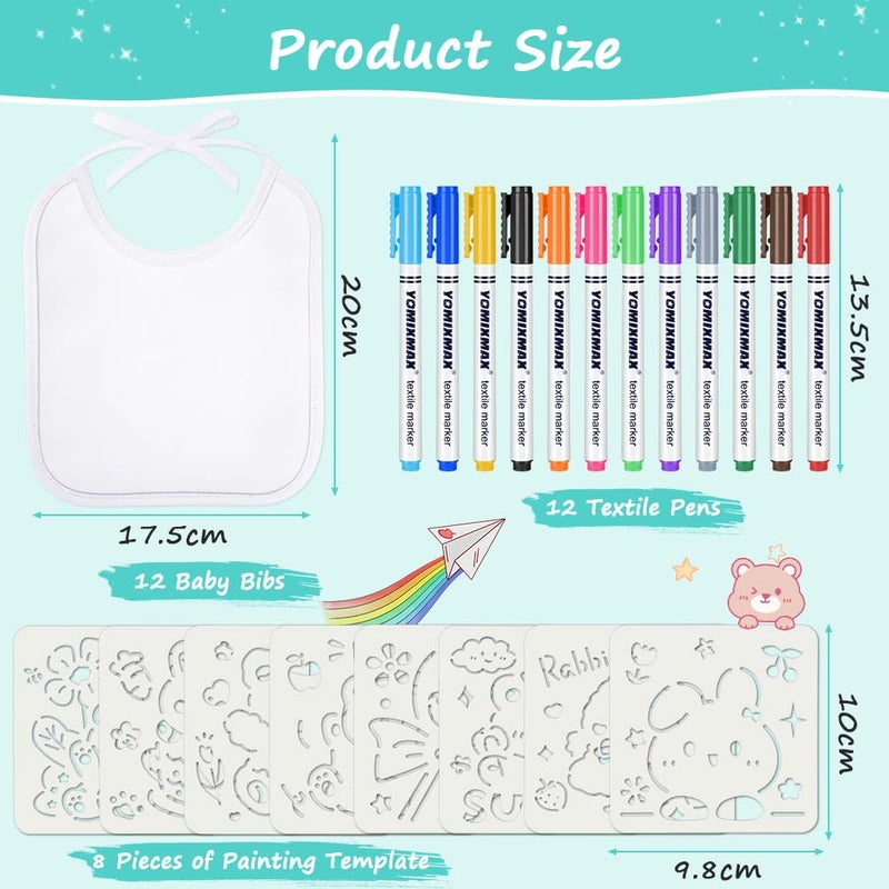 Aolso Baby Bibs for Painting, 32 Baby White Bibs, Painting Bibs for Baby, with Textile Pen and Drawing Template, Baby Shower Gifts, Waterproof Bib for Babies (20 x 17.5 cm) - Image 2
