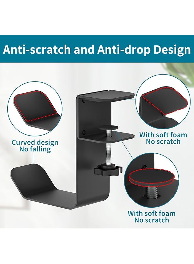 Clamp On Under Desk Headphone Holder/Backpack Hook/Pc Gaming Headset Headphone Hanger Mount Provides A Convenient Place To Hang Headsets Or Bags - Image 3
