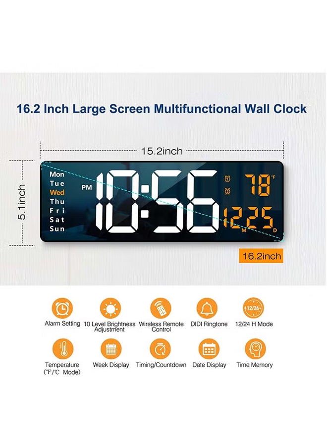 VINSOC Digital Wall Clock Large Display 16.2 Inch Large Wall Clocks LED Digital Clock with Remote Control for Living Room Decor Automatic Brightness Dimmer Big Clock with Date Week Temperature Orange  - Image 3