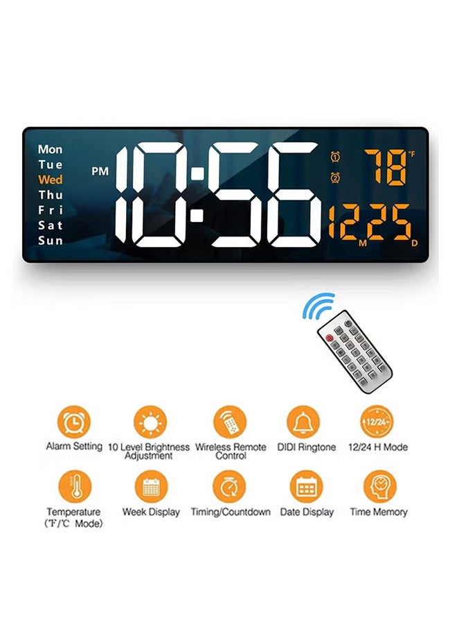 VINSOC Digital Wall Clock Large Display 16.2 Inch Large Wall Clocks LED Digital Clock with Remote Control for Living Room Decor Automatic Brightness Dimmer Big Clock with Date Week Temperature Orange  - Image 1
