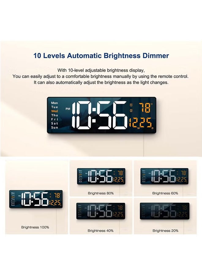 VINSOC Digital Wall Clock Large Display 16.2 Inch Large Wall Clocks LED Digital Clock with Remote Control for Living Room Decor Automatic Brightness Dimmer Big Clock with Date Week Temperature Orange  - Image 5