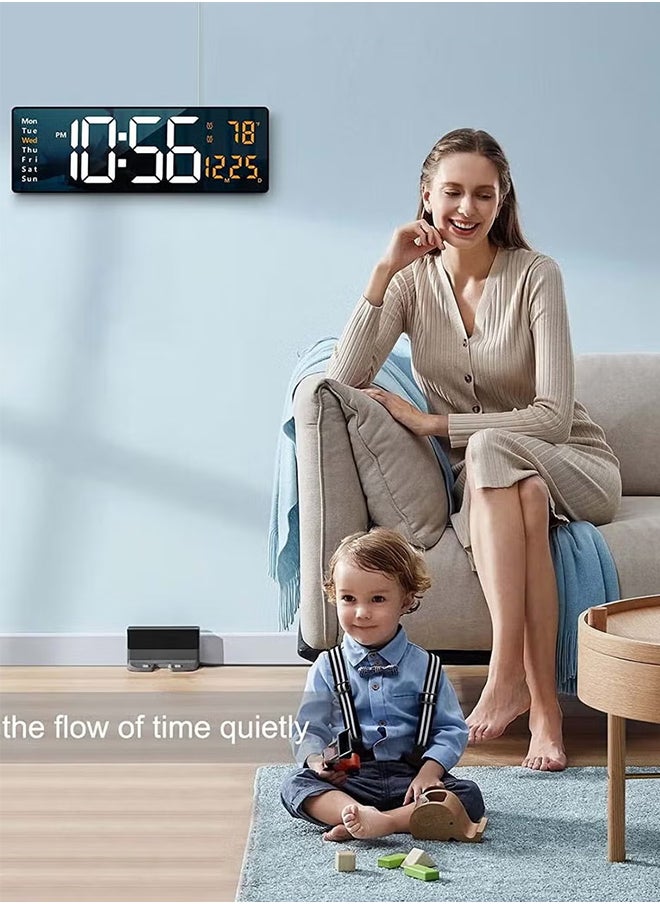 VINSOC Digital Wall Clock Large Display 16.2 Inch Large Wall Clocks LED Digital Clock with Remote Control for Living Room Decor Automatic Brightness Dimmer Big Clock with Date Week Temperature Orange  - Image 4