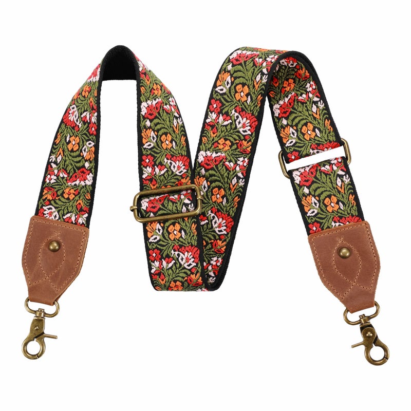 Nefelibata Purse Strap 2Cowhide Head Wide Shoulder Strap Adjustable ReplacementRetro Jacquard Embroidery Multipattern Crossbody Bag Straps for HandbagCrossbody BagsShoulder BagsGreen embroidery - Image 3