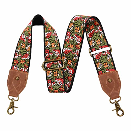 Nefelibata Purse Strap 2Cowhide Head Wide Shoulder Strap Adjustable ReplacementRetro Jacquard Embroidery Multipattern Crossbody Bag Straps for HandbagCrossbody BagsShoulder BagsGreen embroidery - Image 1