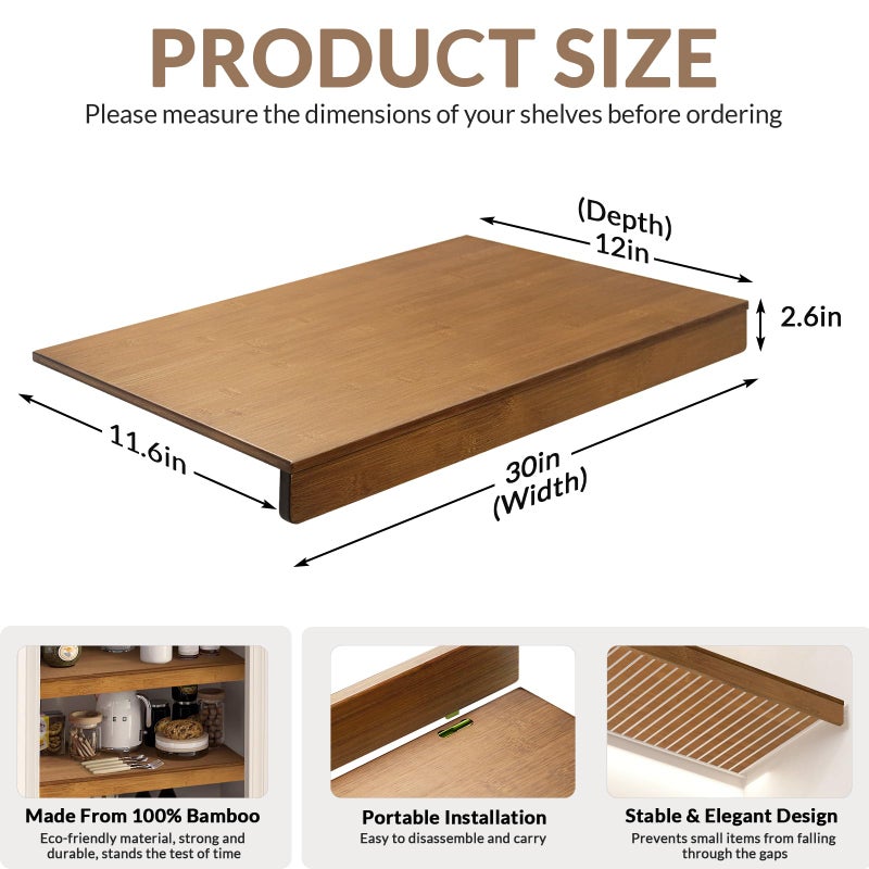 Gashell Wire Shelf Covers, Bamboo Wire Rack Covers for Pantry, Closet (4pcs, 30" W x 12" D) - Image 3