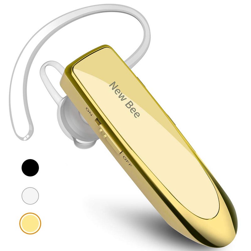 New bee Bluetooth Earpiece V5.0 Wireless Handsfree Headset with Microphone 24 Hrs Driving Headset 60 Days Standby Time for iPhone Android Samsung Laptop Trucker Driver (Gold) - Image 1