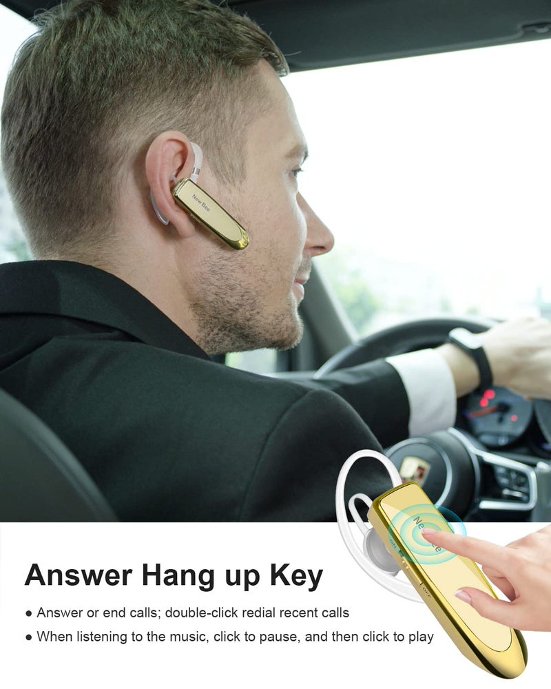 New bee Bluetooth Earpiece V5.0 Wireless Handsfree Headset with Microphone 24 Hrs Driving Headset 60 Days Standby Time for iPhone Android Samsung Laptop Trucker Driver (Gold) - Image 5