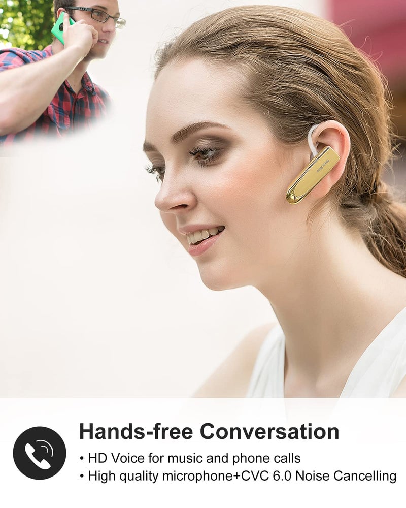 New bee Bluetooth Earpiece V5.0 Wireless Handsfree Headset with Microphone 24 Hrs Driving Headset 60 Days Standby Time for iPhone Android Samsung Laptop Trucker Driver (Gold) - Image 2