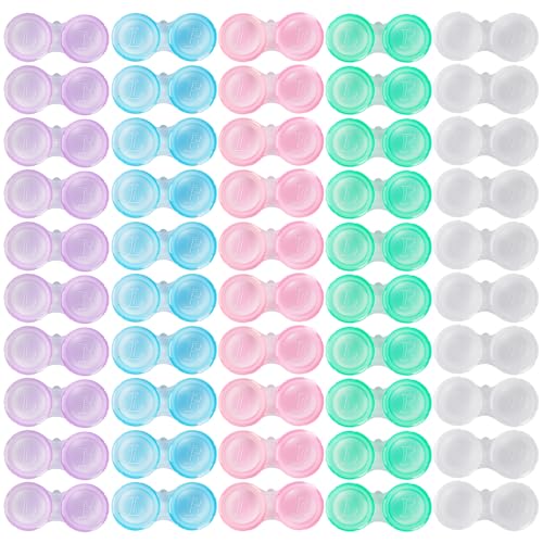 KAOPET 50 Pack Contact Lens Cases, Transparent Contact Cases Bulk in 5 colors, Cute Contact Lenses Case Leak-proof, Eye Contact Case for Home and Travel - Image 1