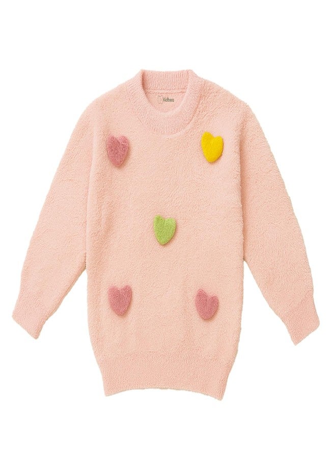 Kidbea® Baby Girls Winter Faux Fur Sweater | Ultra-Soft Warm Knit Pullover with Cute 3D Heart Design | Cozy Premium Wear for Kids (Pink, 18-24 Months) - Image 1