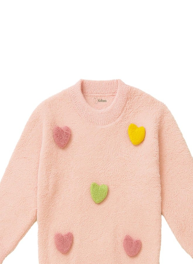 Kidbea® Baby Girls Winter Faux Fur Sweater | Ultra-Soft Warm Knit Pullover with Cute 3D Heart Design | Cozy Premium Wear for Kids (Pink, 18-24 Months) - Image 5