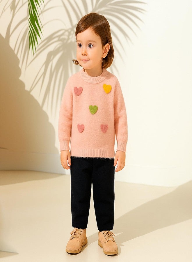 Kidbea® Baby Girls Winter Faux Fur Sweater | Ultra-Soft Warm Knit Pullover with Cute 3D Heart Design | Cozy Premium Wear for Kids (Pink, 18-24 Months) - Image 3