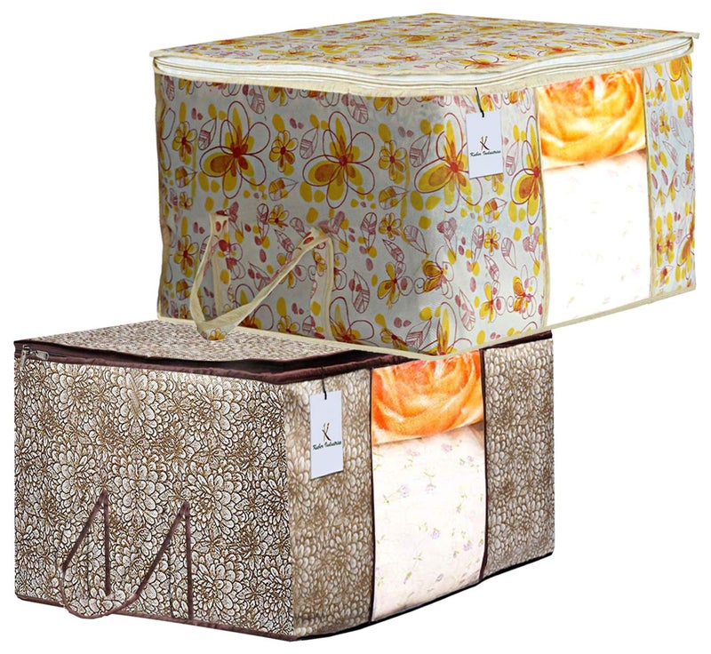 Kuber Industries Kuber Industries Metalic Printed 10 Piece Non Woven Fabric Underbed Storage BagCloth OrganiserBlanket Cover with Transparent Window Ivory Red Golden Brown CTKTC41238  - Image 4