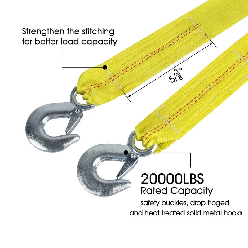 JCHL Nylon Tow Strap with Hooks 2â€x20â€™ Car Vehicle Heavy Duty Recovery Rope 20,000 lbs Capacity Tow Rope for Car Truck Jeep ATV SUV - Image 3