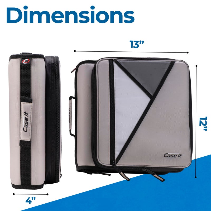 Case it Case-it Universal Zipper Binder | 2-Inch O-Rings, 13-Inch Laptop/Tablet Padded Pocket, 400 Sheet Capacity, Multiple Storage Pockets & Shoulder Strap | School & Office Organizer | LT-007 Warm Gray - Image 3
