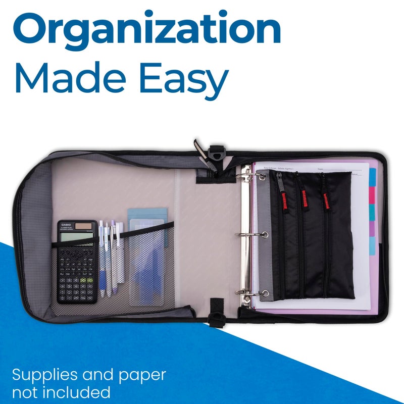 Case it Case-it Universal Zipper Binder | 2-Inch O-Rings, 13-Inch Laptop/Tablet Padded Pocket, 400 Sheet Capacity, Multiple Storage Pockets & Shoulder Strap | School & Office Organizer | LT-007 Warm Gray - Image 4