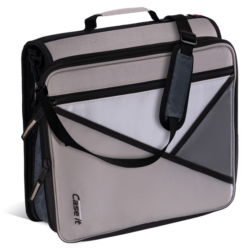 Case it Case-it Universal Zipper Binder | 2-Inch O-Rings, 13-Inch Laptop/Tablet Padded Pocket, 400 Sheet Capacity, Multiple Storage Pockets & Shoulder Strap | School & Office Organizer | LT-007 Warm Gray - Image 1