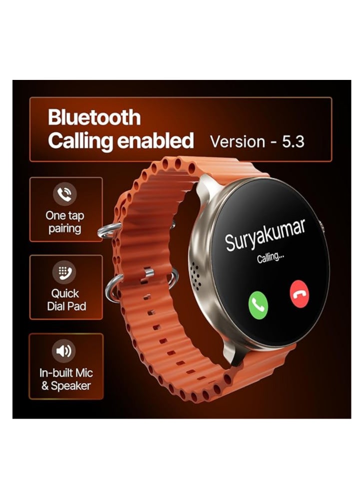 Crossbeats CrossBeats Aura Round 1.46" Super AMOLED Smart Watch, Always On, Advanced AI ENC Bluetooth Calling, in-Built Games, Fast Charge, Rotating Crown, 123+ Sports Modes, 454 × 454 Pixel (Gold,Orange)  - Image 3