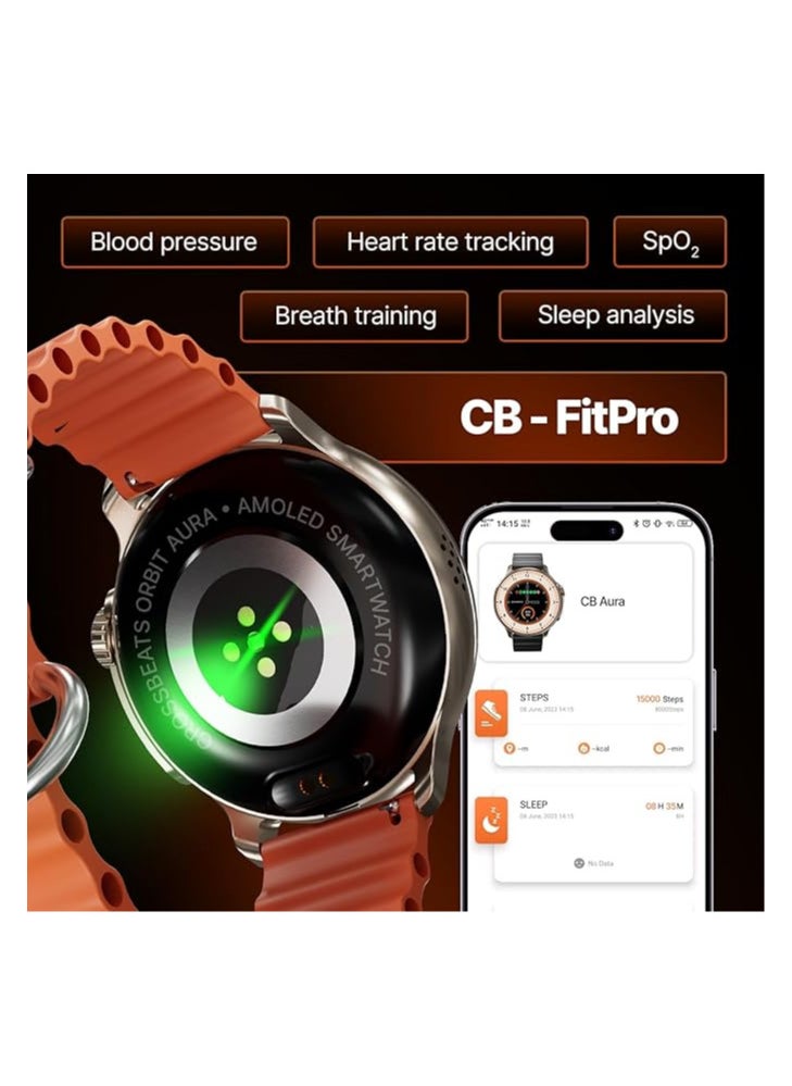 Crossbeats CrossBeats Aura Round 1.46" Super AMOLED Smart Watch, Always On, Advanced AI ENC Bluetooth Calling, in-Built Games, Fast Charge, Rotating Crown, 123+ Sports Modes, 454 × 454 Pixel (Gold,Orange)  - Image 4