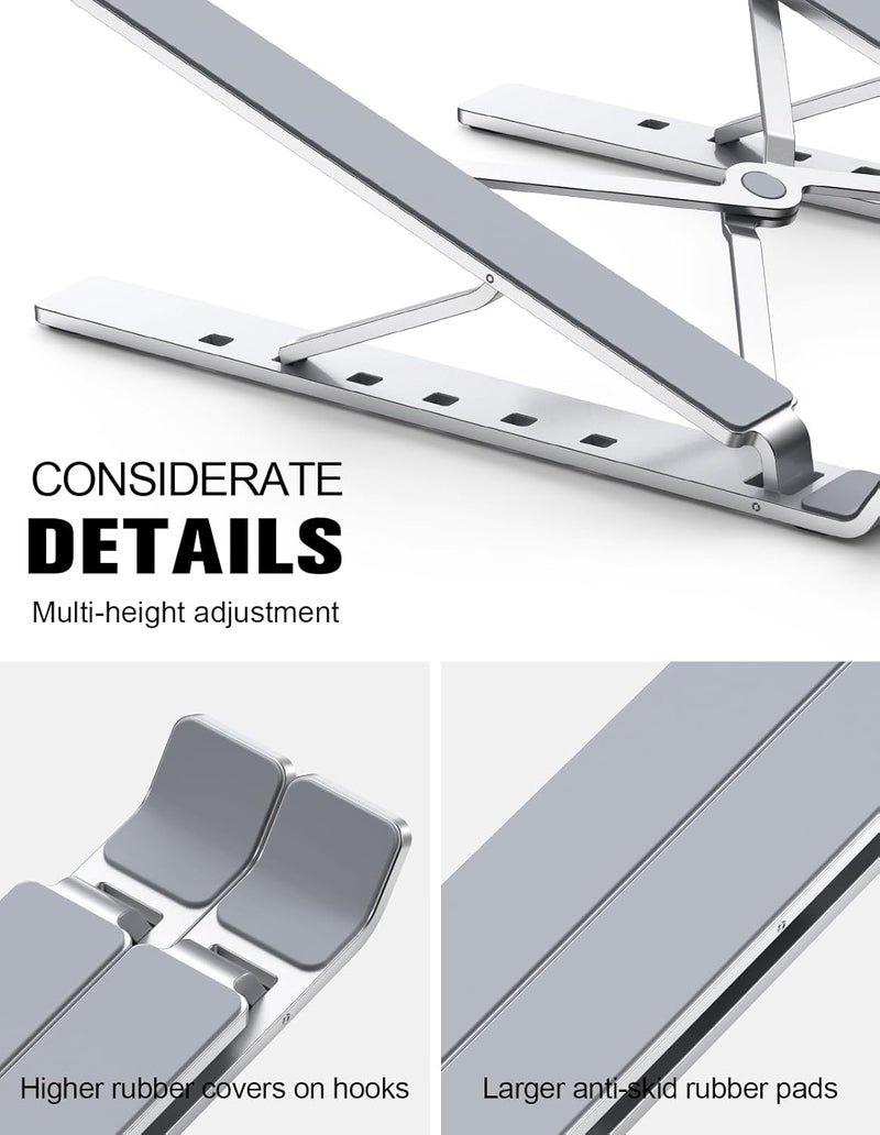 Laptop Stand, 9 Levels Aluminium Laptop Stand, Portable, Height-Adjustable, Ventilated Notebook Stand, Compatible with MacBook Pro Air, Lenovo, Dell, 10-15.6 Inch Laptops Tablet, Silver - Image 5