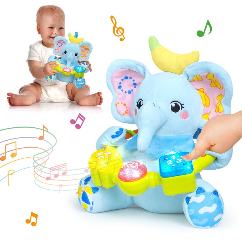 Ryotagift Baby Bilingual Musical Elephant Stuffed Animals ToysInfant Early Learning Toy with LightUp Music CrinkleTummy Time Toys for 0 3 6 9 12 Months for Baby Boy Girl GiftBlue - Image 2