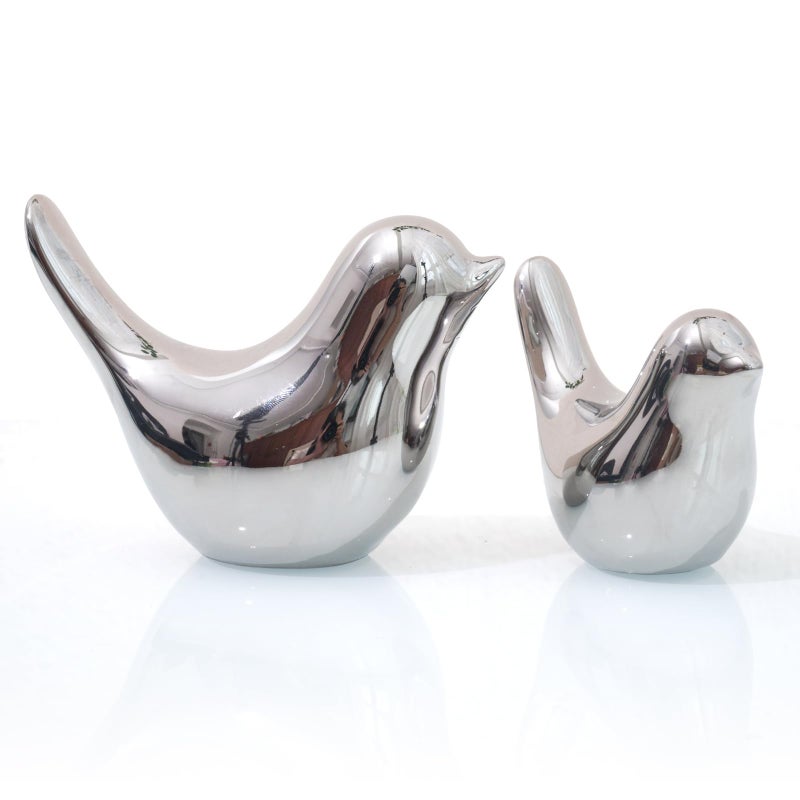 Notakia Small Birds Statues Home Decor Modern Style Birds Decorative Ornaments for Living Room Bedroom Office Desktop Cabinets 2Pcs Silver