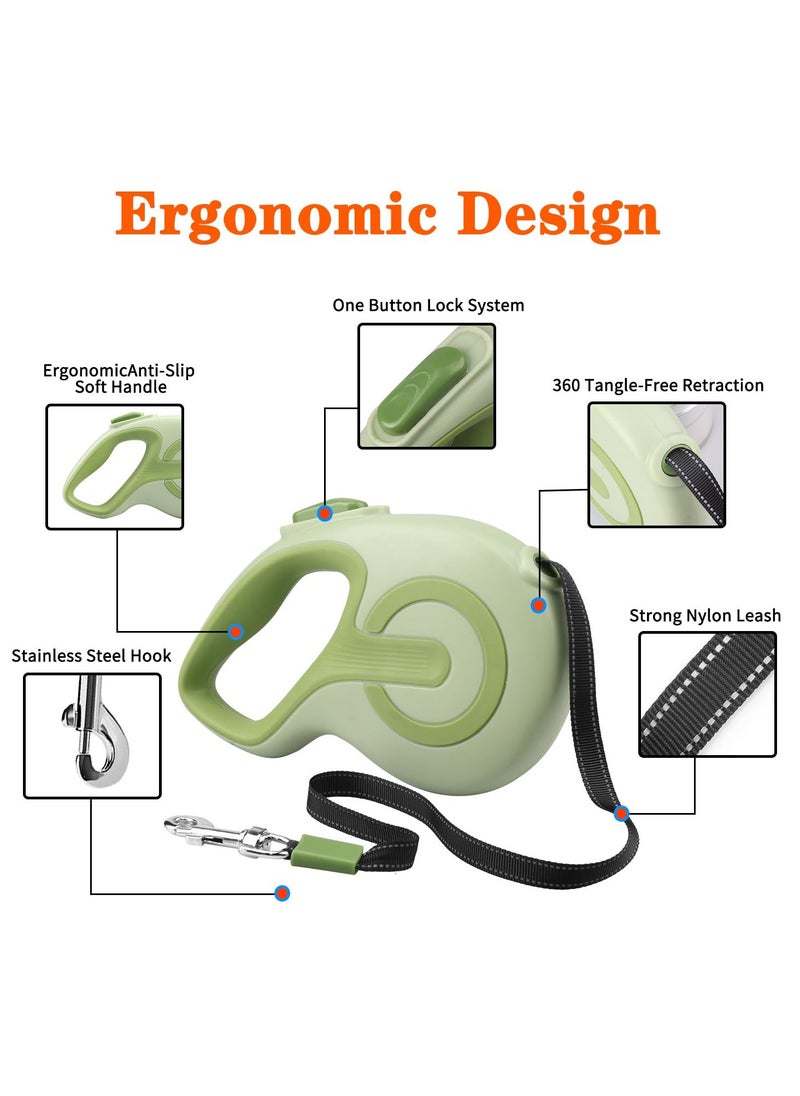 Excefore - Retractable Dog Leash, 360° Tang-free Inlet, Ergonomic Handle, Quick-Lock System, Ideal for Up to 44lbs Capacity Small to Large Dogs, One-Handed Brake for Running Walking, Green - Image 1