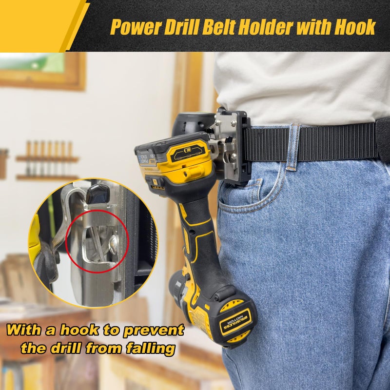 BPOPO Drill Holder Belt Clip,Hook Holster for Cordless Drill Driver, Tape Measure,Quick Access Eletric Drill Clip on Belt,Fits Up to 2.1'' - Image 2