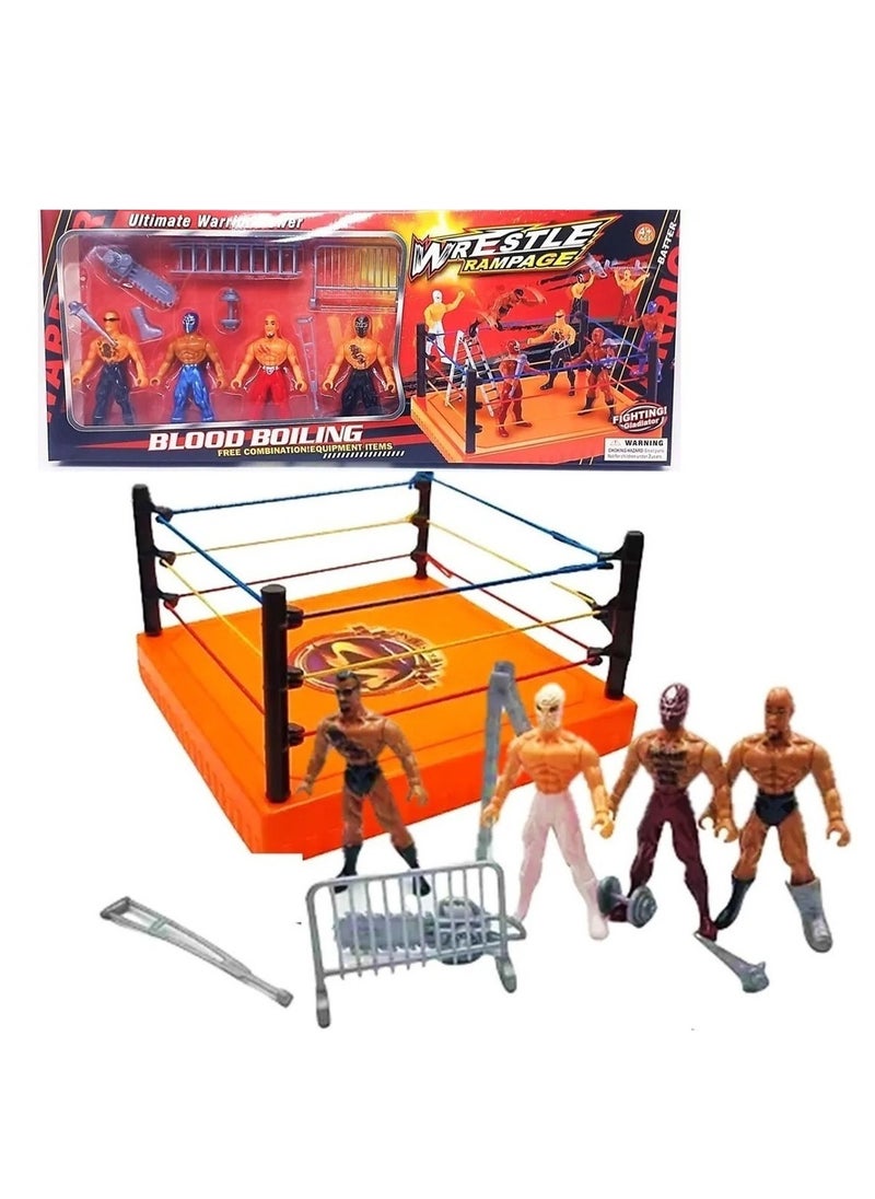 Wrestlers Rampage with 4-Piece of Random Figures And A Ring  - Image 1
