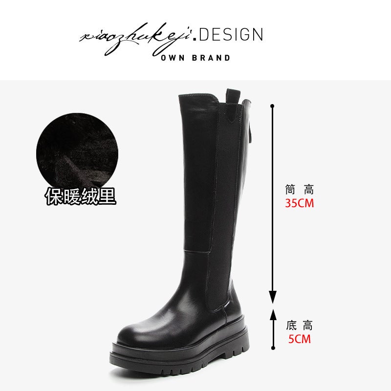 2023 Leather Thigh-High Boots Slimming Fashion Black velvet 