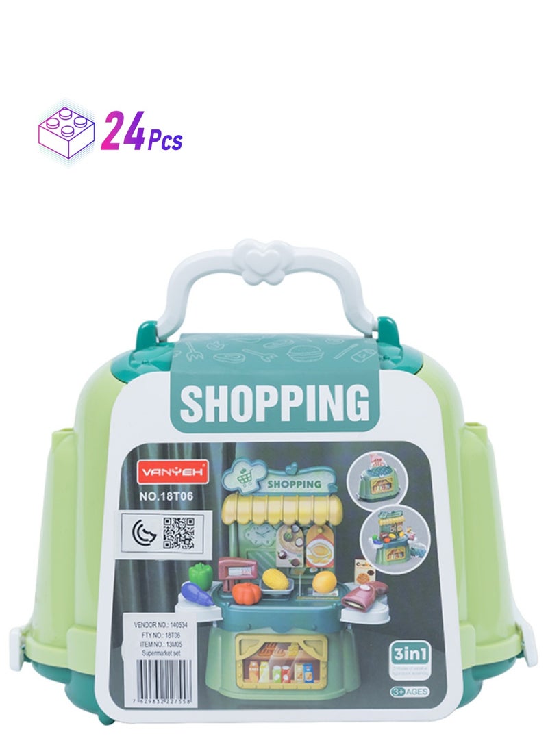 Toys Shopping Set For Kids 24 Piece, Childrensrole Play Kit, Shopping Set With Accessories In Carrying Bag  - Image 1