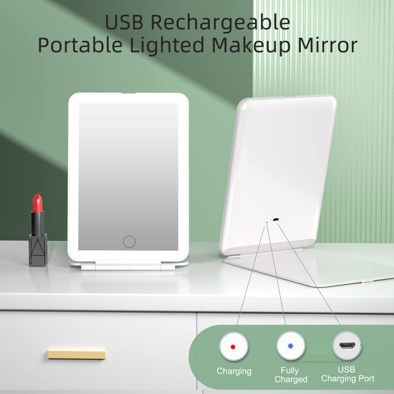 FUNTOUCH Rechargeable Travel Makeup Vanity Mirror with 72 LED Lights, Portable Lighted Beauty Mirror, 3 Lighting Modes, Dimmable Touch Screen, Tabletop Folding Cosmetic Mirror with Storage Bag - Image 2