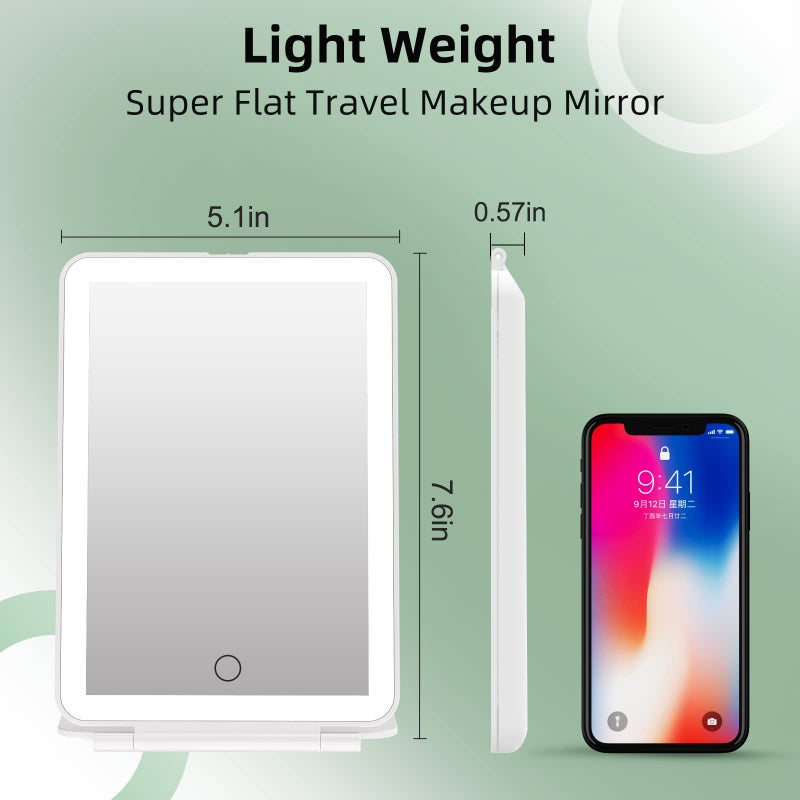 FUNTOUCH Rechargeable Travel Makeup Vanity Mirror with 72 LED Lights, Portable Lighted Beauty Mirror, 3 Lighting Modes, Dimmable Touch Screen, Tabletop Folding Cosmetic Mirror with Storage Bag - Image 5
