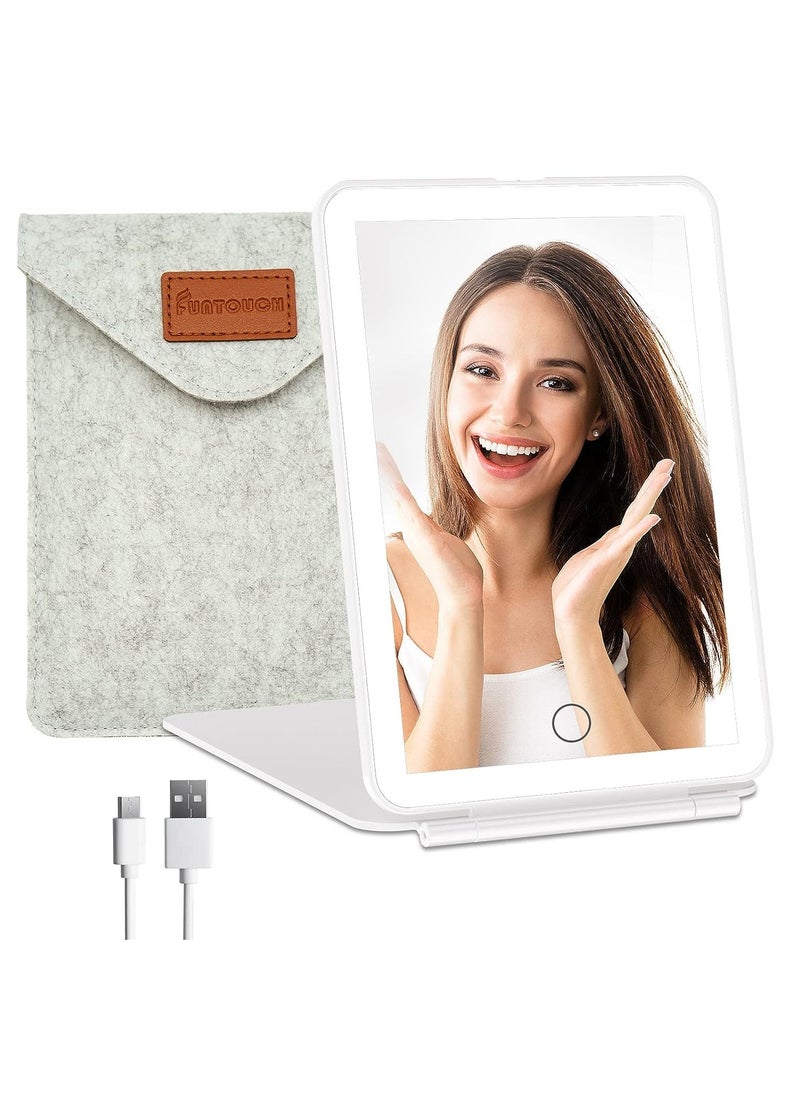 FUNTOUCH - FUNTOUCH Rechargeable Travel Makeup Vanity Mirror with 72 LED Lights, Portable Lighted Beauty Mirror, 3 Lighting Modes, Dimmable Touch Screen, Tabletop Folding Cosmetic Mirror with Storage Bag - Image 1