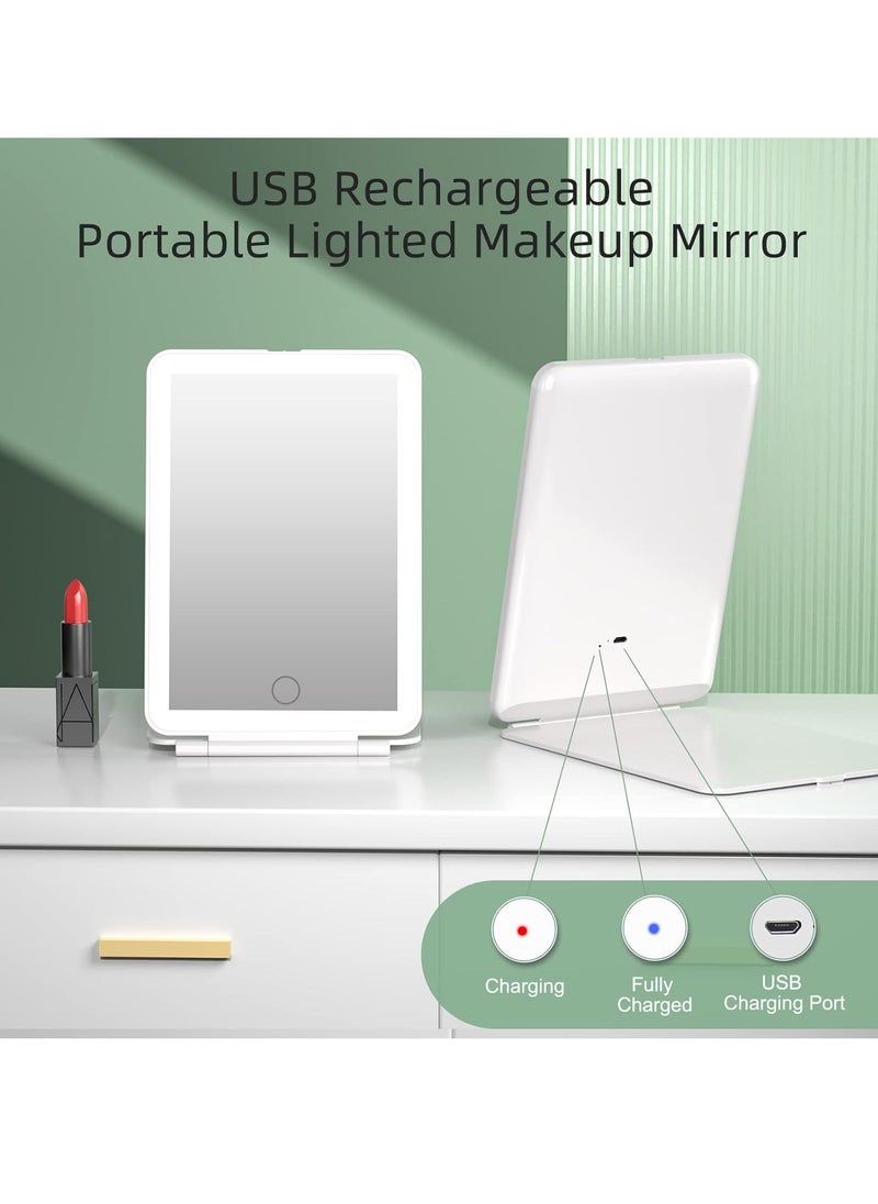 FUNTOUCH - FUNTOUCH Rechargeable Travel Makeup Vanity Mirror with 72 LED Lights, Portable Lighted Beauty Mirror, 3 Lighting Modes, Dimmable Touch Screen, Tabletop Folding Cosmetic Mirror with Storage Bag - Image 1
