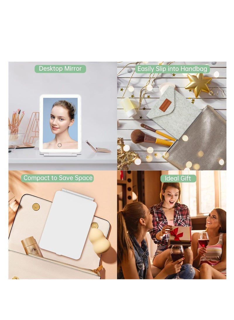 FUNTOUCH - FUNTOUCH Rechargeable Travel Makeup Vanity Mirror with 72 LED Lights, Portable Lighted Beauty Mirror, 3 Lighting Modes, Dimmable Touch Screen, Tabletop Folding Cosmetic Mirror with Storage Bag - Image 1
