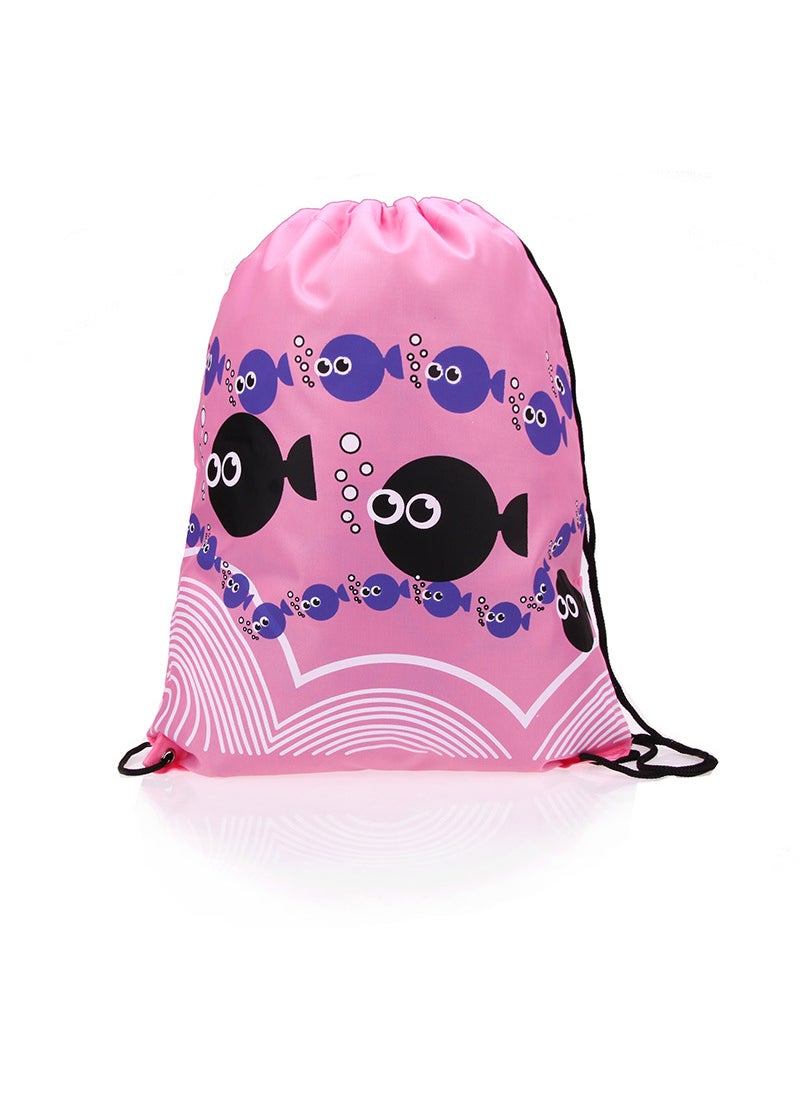 Generic Waterproof Beach Swim Backpack Drawstring Pink Fish Bundle Pocket 
