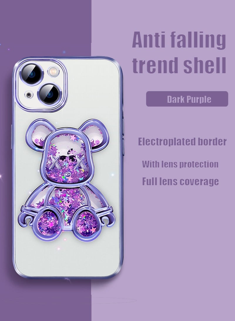 Electroplated for iPhone 15 Case for Women Luxury Quicksand Cover with Built-in Camera Lens Protector Clear Glitter Sparkly Bear Slim Shockproof Full Body Protecive Accessories - Image 2