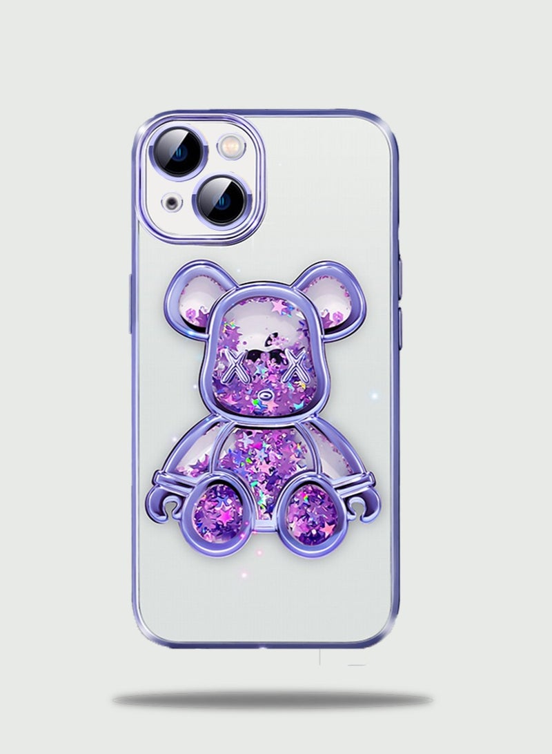 Electroplated for iPhone 15 Case for Women Luxury Quicksand Cover with Built-in Camera Lens Protector Clear Glitter Sparkly Bear Slim Shockproof Full Body Protecive Accessories - Image 1