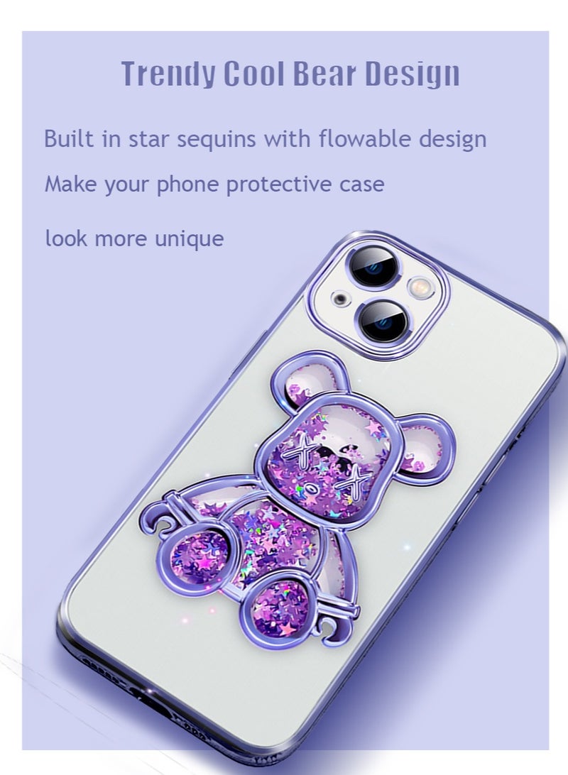 Electroplated for iPhone 15 Case for Women Luxury Quicksand Cover with Built-in Camera Lens Protector Clear Glitter Sparkly Bear Slim Shockproof Full Body Protecive Accessories - Image 3