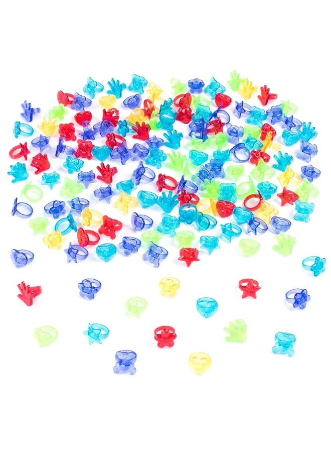 Super Z Outlet Super Z Outlet Colorful Assorted Plastic Glitter Toy Rings | Bag Of 144 Rings (Hearts, Bears, Stars, Hands & Flowers) | Use As Party Favors, Cake Toppers, In Goody Bags, PiÃ±atas, Arts, Crafts & More  - Image 1