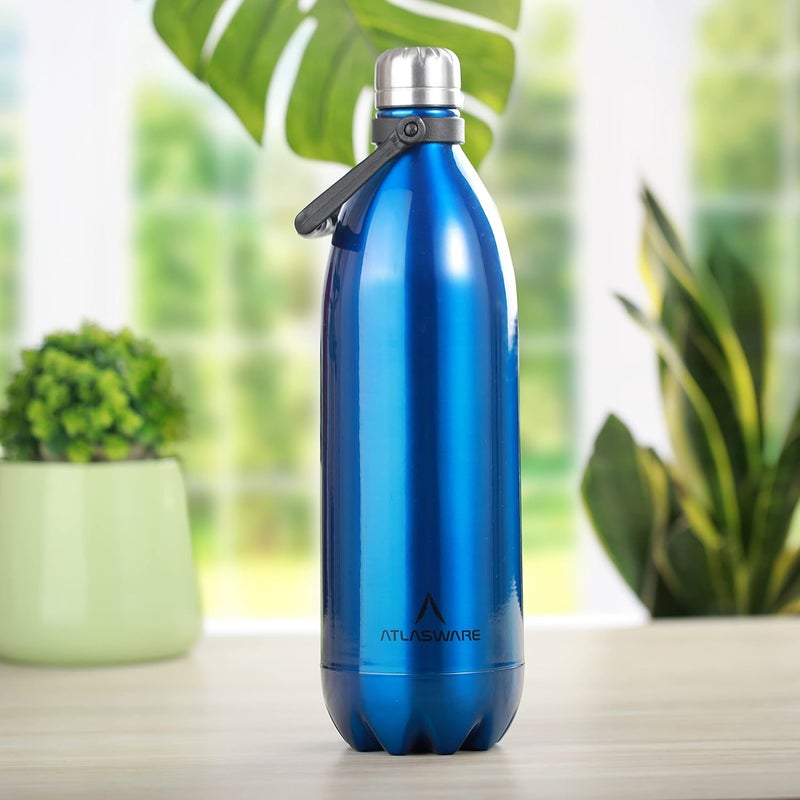 Atlasware Stainless Steel Vacuum Bottle - Dark Blue, 1750ml - Image 1
