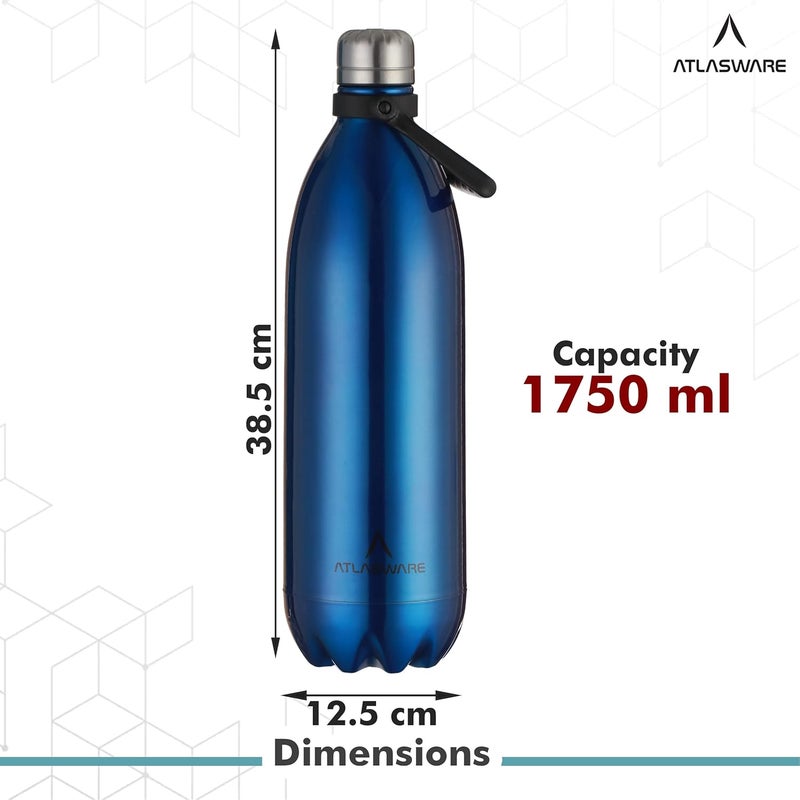 Atlasware Stainless Steel Vacuum Bottle - Dark Blue, 1750ml - Image 3