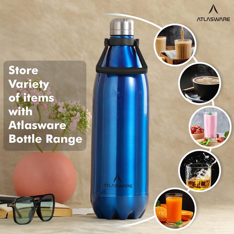 Atlasware Stainless Steel Vacuum Bottle - Dark Blue, 1750ml - Image 4