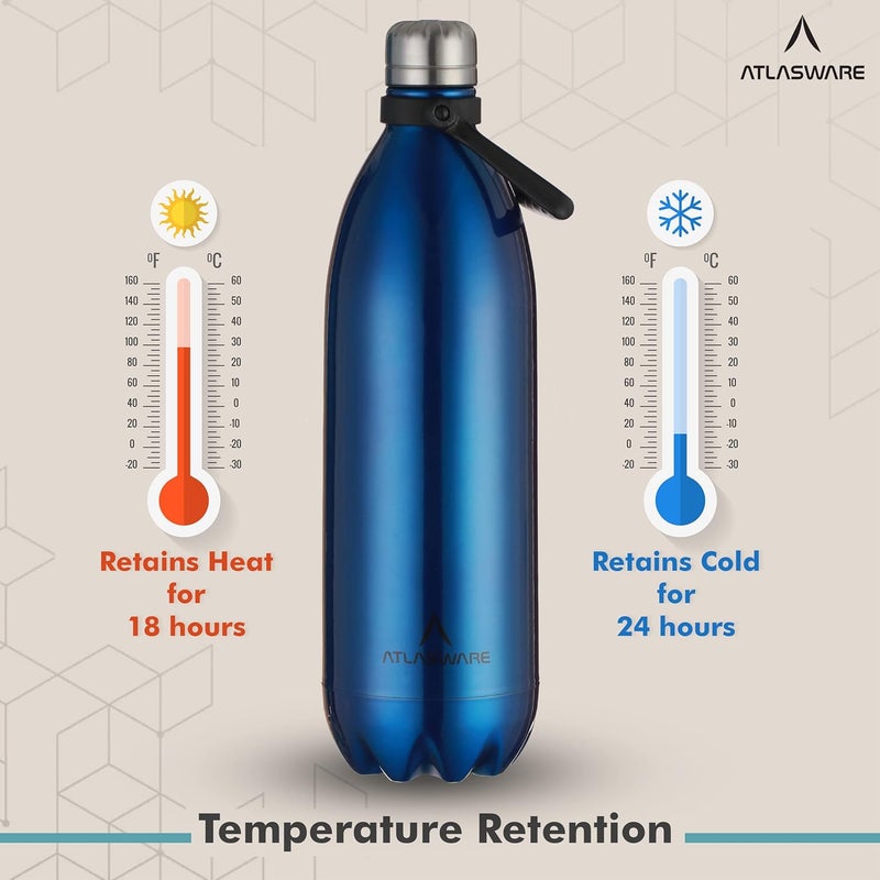 Atlasware Stainless Steel Vacuum Bottle - Dark Blue, 1750ml - Image 5
