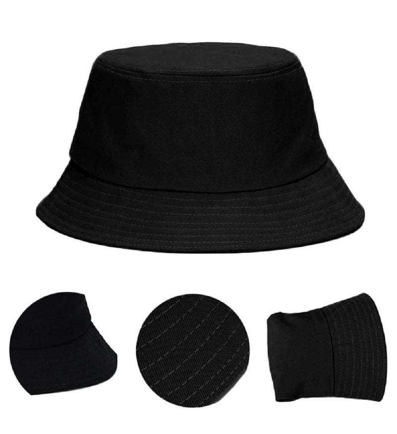 Zacharias Men's & Women's Cotton Bucket Fishermen Beach Cap Hat x-01 (Black_Free Size) (Pack of 1) - Image 4