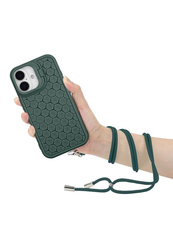 اس-توب جراب لهاتف iPhone 16 مزود بحامل عدسات مشعة على شكل خلية نحل من Magsafe مع حبل - Image 3