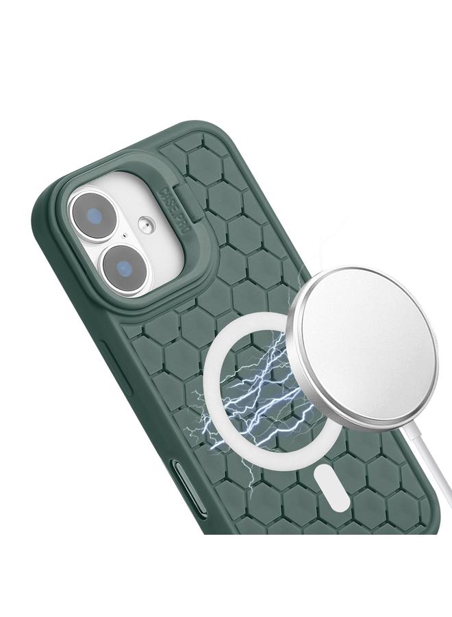 اس-توب جراب لهاتف iPhone 16 مزود بحامل عدسات مشعة على شكل خلية نحل من Magsafe مع حبل - Image 4